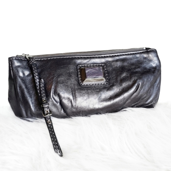 Marc Jacobs Metallic Graphite Leather Zip Clutch - Picture 1 of 6